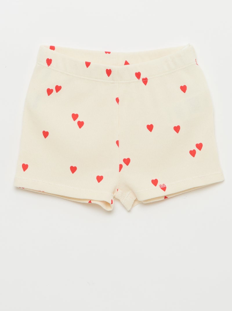 Pyjama T-shirt + short van katoen met ribstructuur - 2-delige set Wit - Kiabi