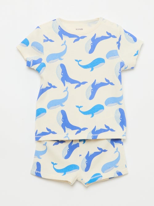 Pyjama T-shirt + short van katoen met ribstructuur - 2-delige set - Kiabi