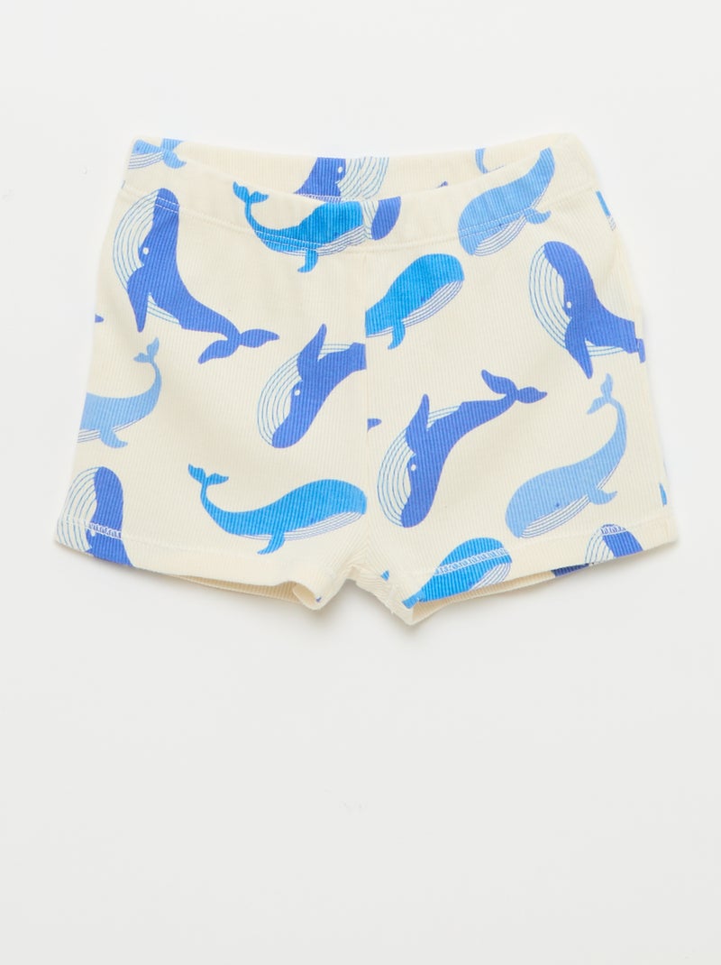 Pyjama T-shirt + short van katoen met ribstructuur - 2-delige set Wit - Kiabi