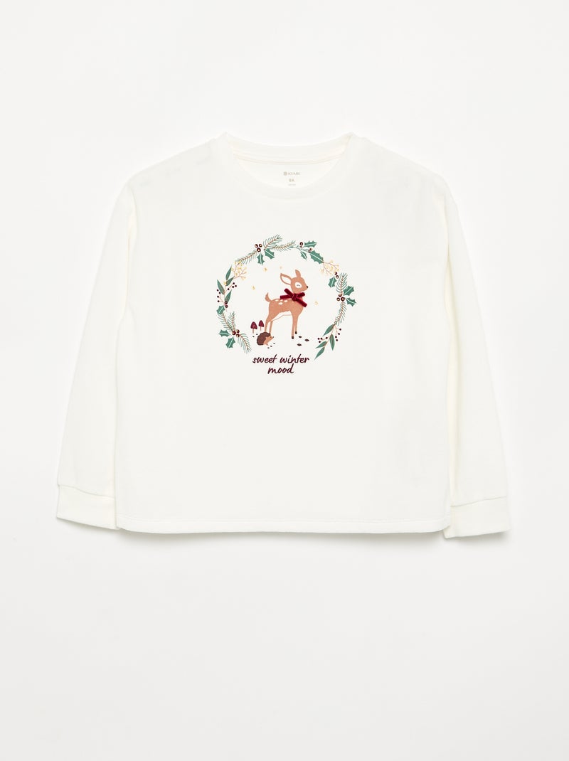 Pyjama van bedrukt velours Wit - Kiabi