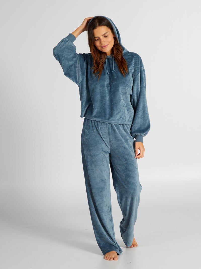 Pyjama van corduroy - 2-delig blauw grijs - Kiabi