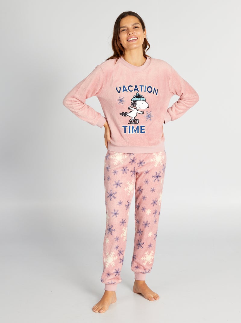 Pyjama van fleece met Snoopy - 2-delig ROSE - Kiabi