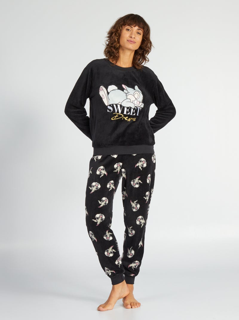 Pyjama van fleece met Stampertje - 2-delig ZWART - Kiabi