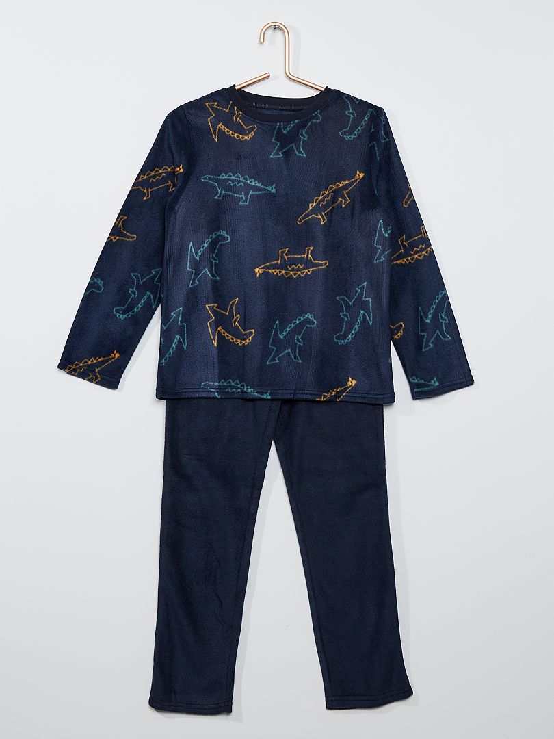 Pyjama van fleecestof met print BLAUW - Kiabi