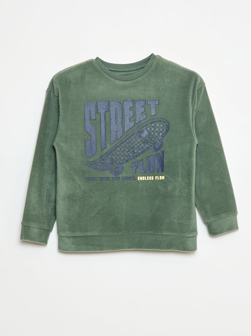 Pyjama van fleecestof met print Groen - Kiabi