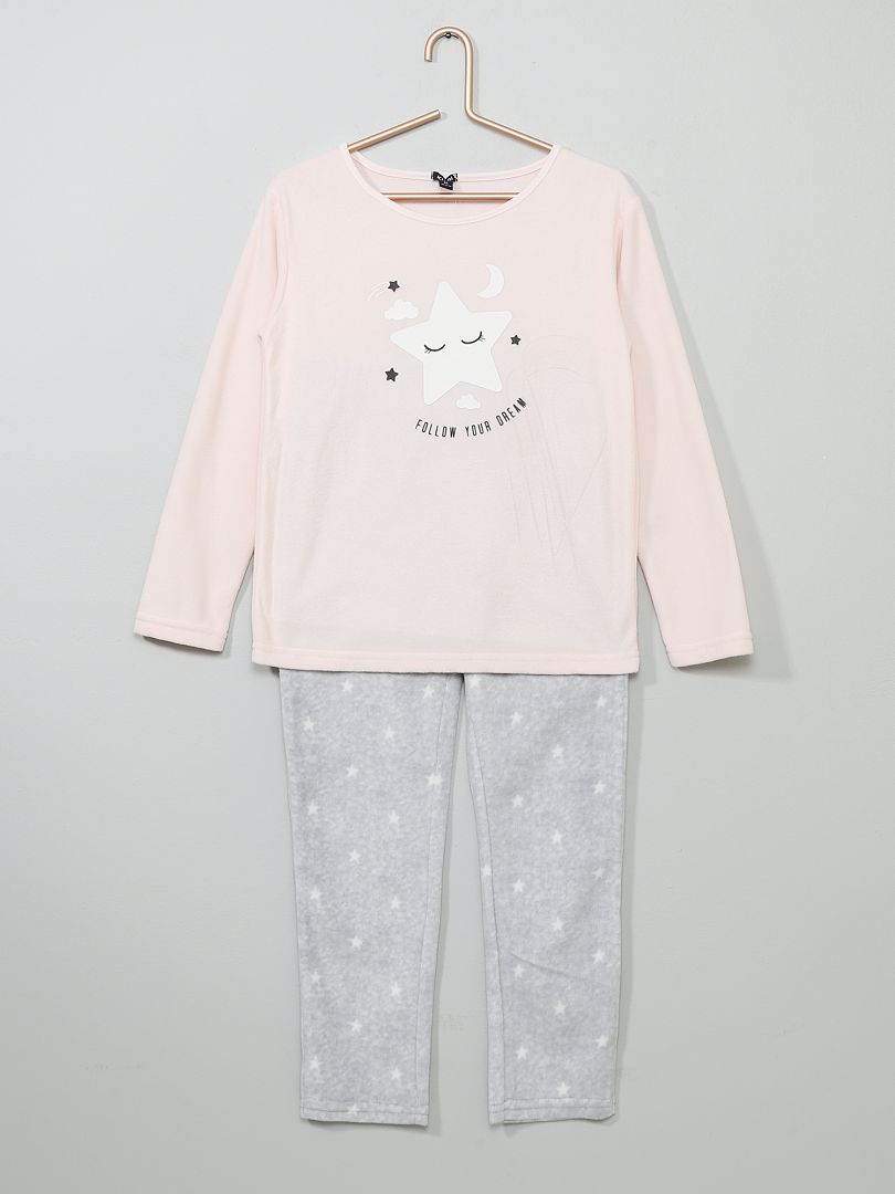 Pyjama van fleecestof met sterren GRIJS - Kiabi
