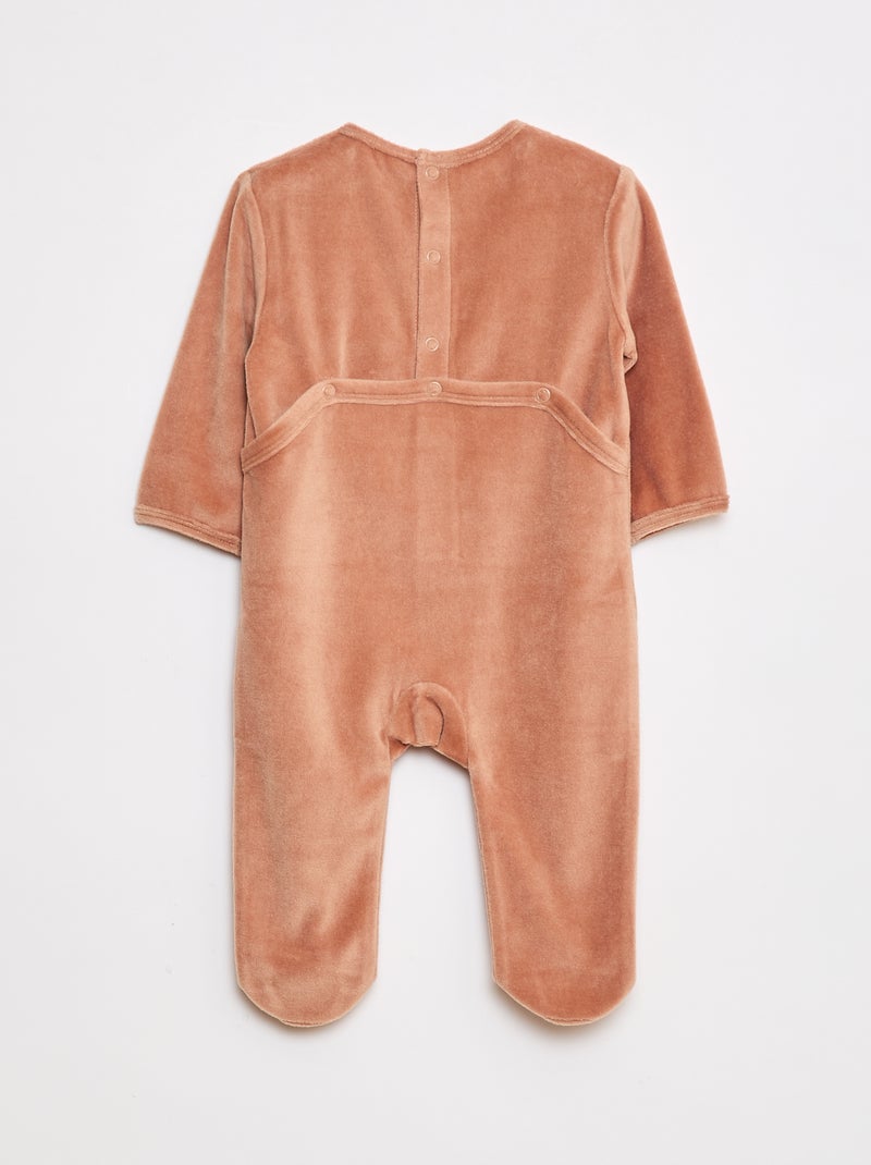 Pyjama van fleecestof met voetjes en applicatie Bruin - Kiabi