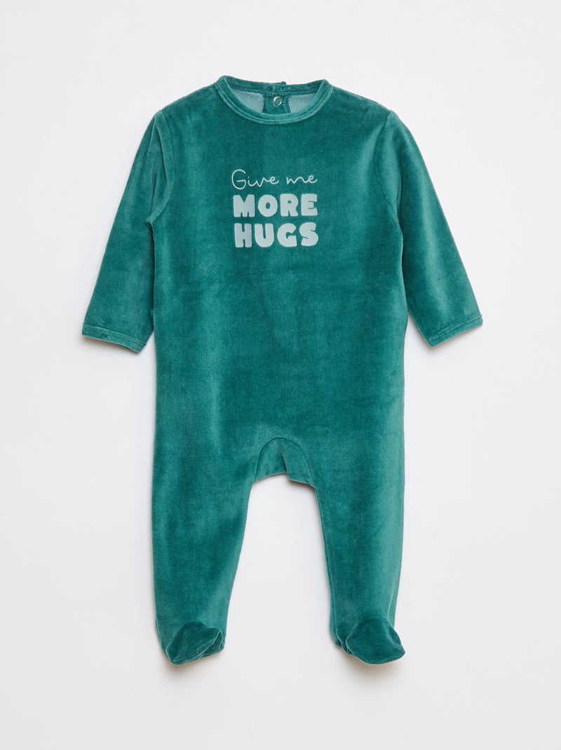 Pyjama van fleecestof met voetjes en applicatie Groen - Kiabi