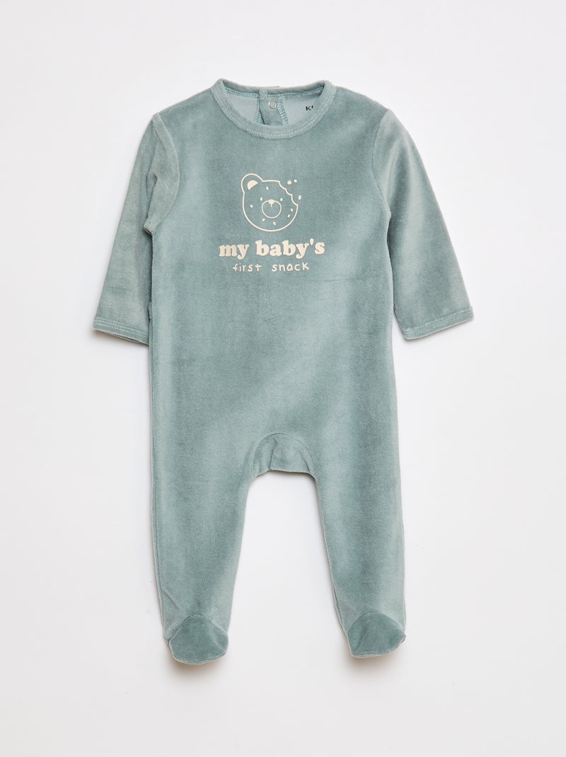 Pyjama van fleecestof met voetjes en applicatie Groen - Kiabi
