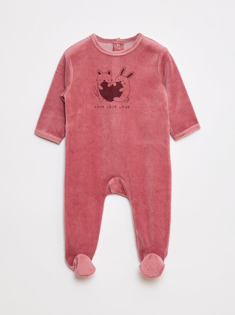 Pyjama van fleecestof met voetjes en applicatie Rose - Kiabi