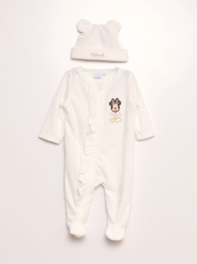 Pyjama van fleecestof + mutsje met oortjes 'Minnie' 'Disney' - 2-delig WIT - Kiabi
