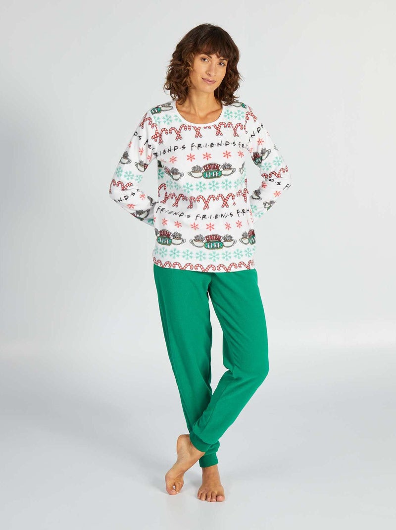 Pyjama van fleecetricot - 2-delig wit / groen - Kiabi
