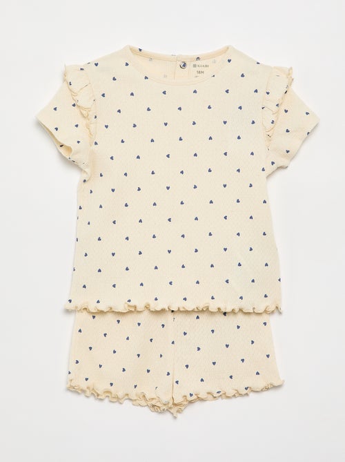 Pyjama van pointelle-tricot met T-shirt en short - 2-delig - Kiabi