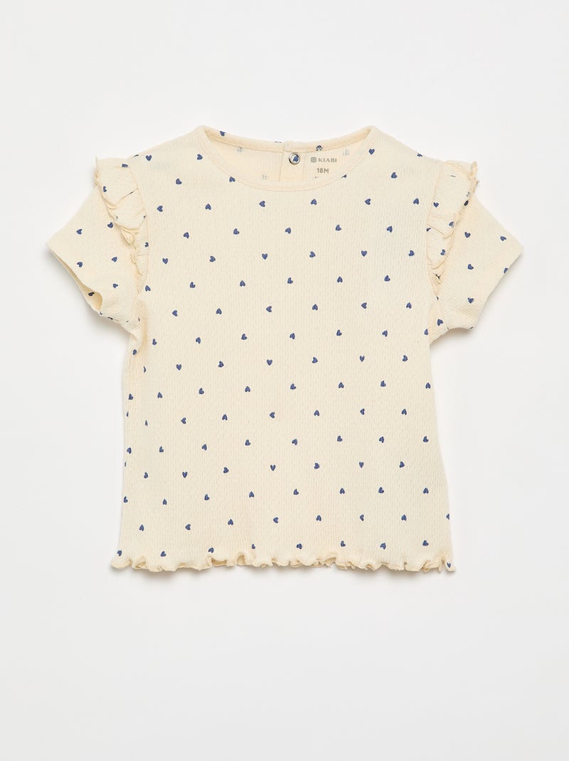 Pyjama van pointelle-tricot met T-shirt en short - 2-delig Biege - Kiabi