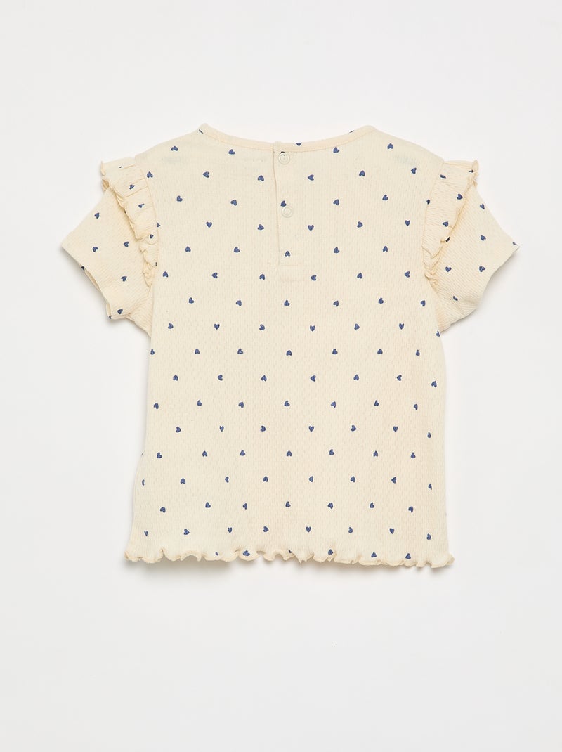 Pyjama van pointelle-tricot met T-shirt en short - 2-delig Biege - Kiabi