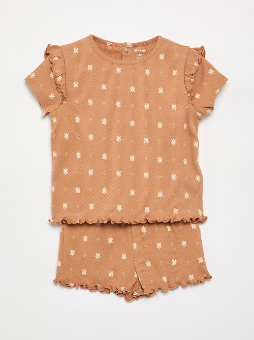 Pyjama van pointelle-tricot met T-shirt en short - 2-delig - Kiabi