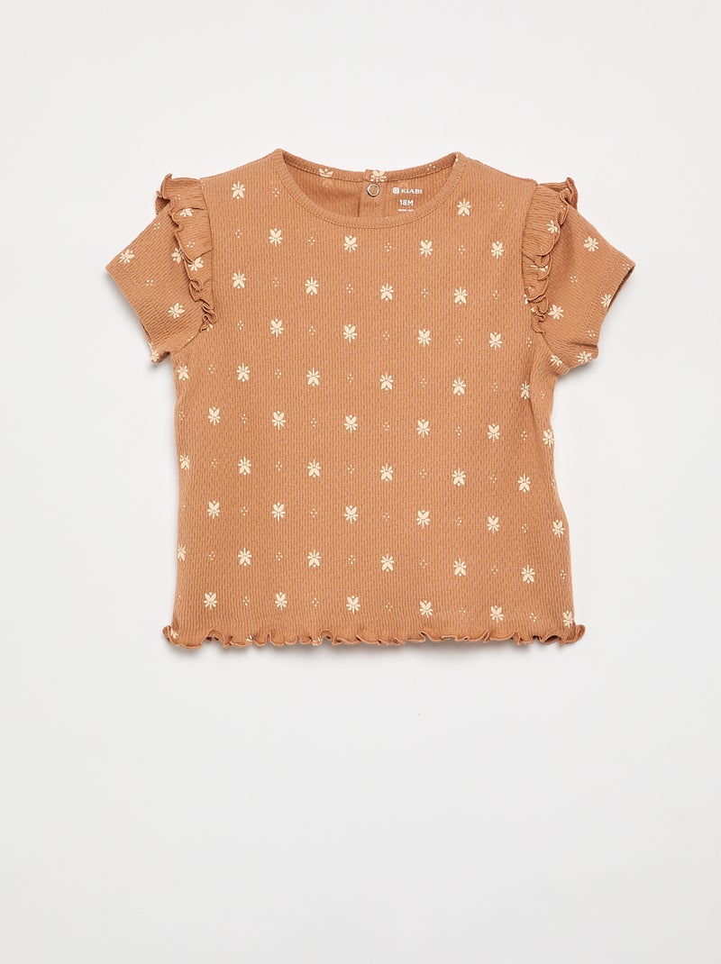 Pyjama van pointelle-tricot met T-shirt en short - 2-delig Biege - Kiabi