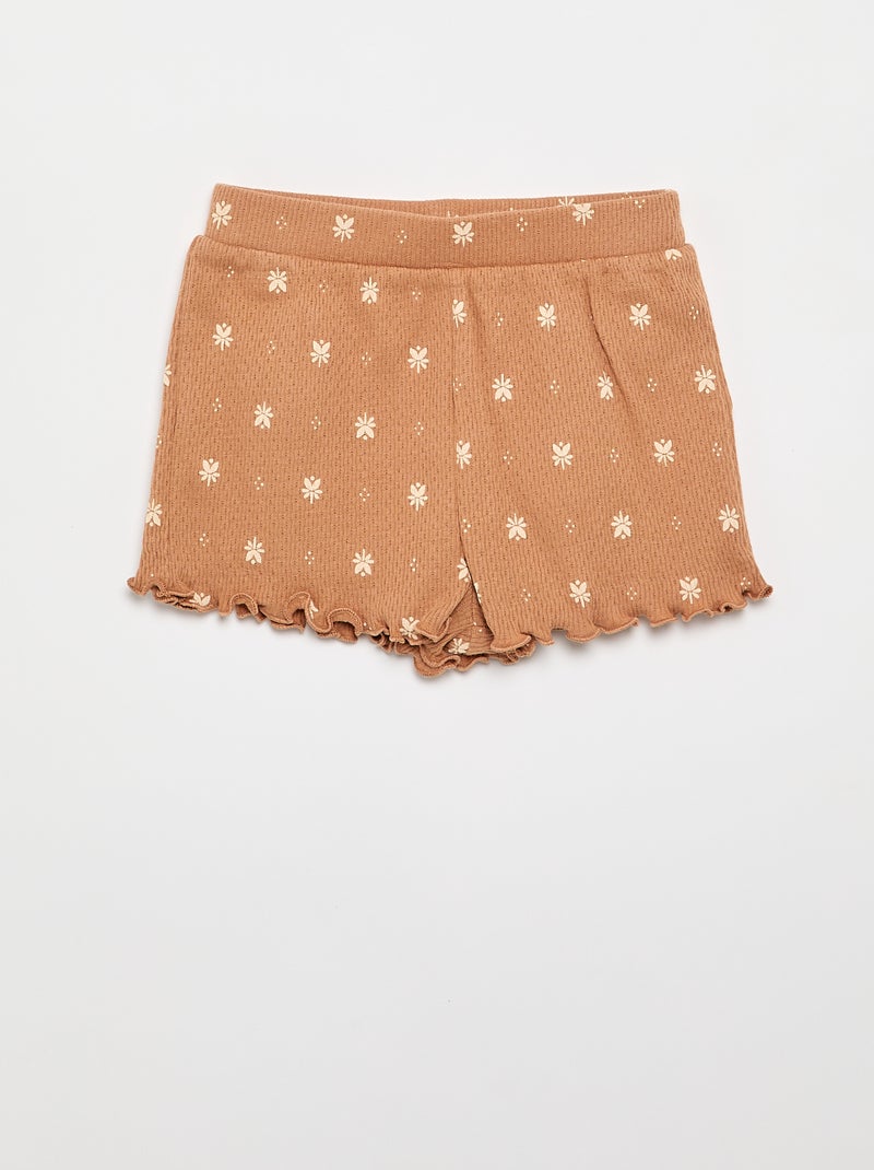 Pyjama van pointelle-tricot met T-shirt en short - 2-delig Biege - Kiabi