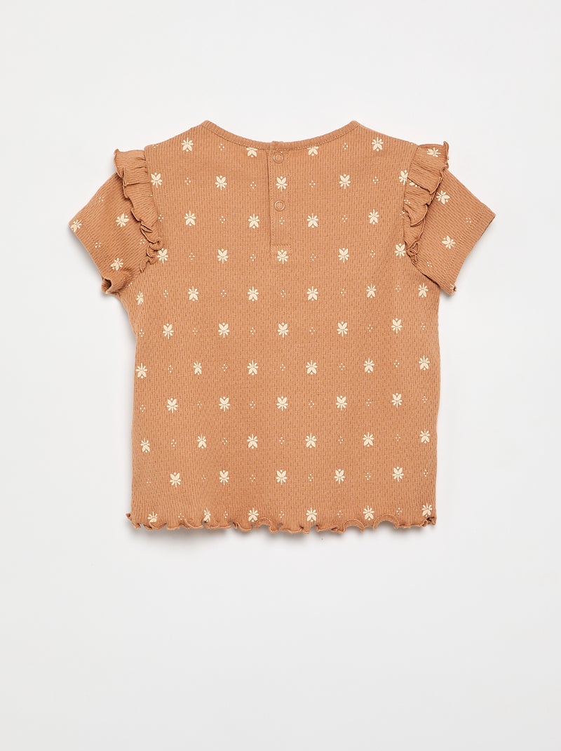 Pyjama van pointelle-tricot met T-shirt en short - 2-delig Biege - Kiabi