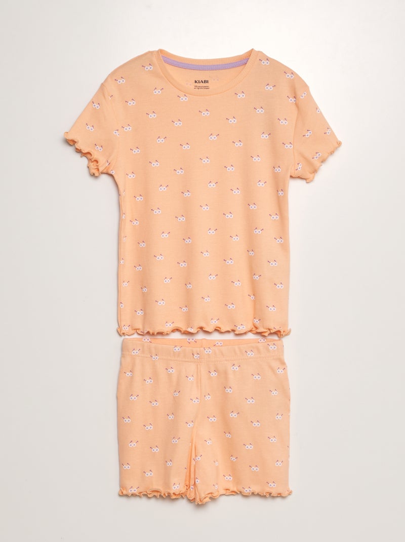 Pyjama van ribstof met print - 2-delig ORANJE - Kiabi