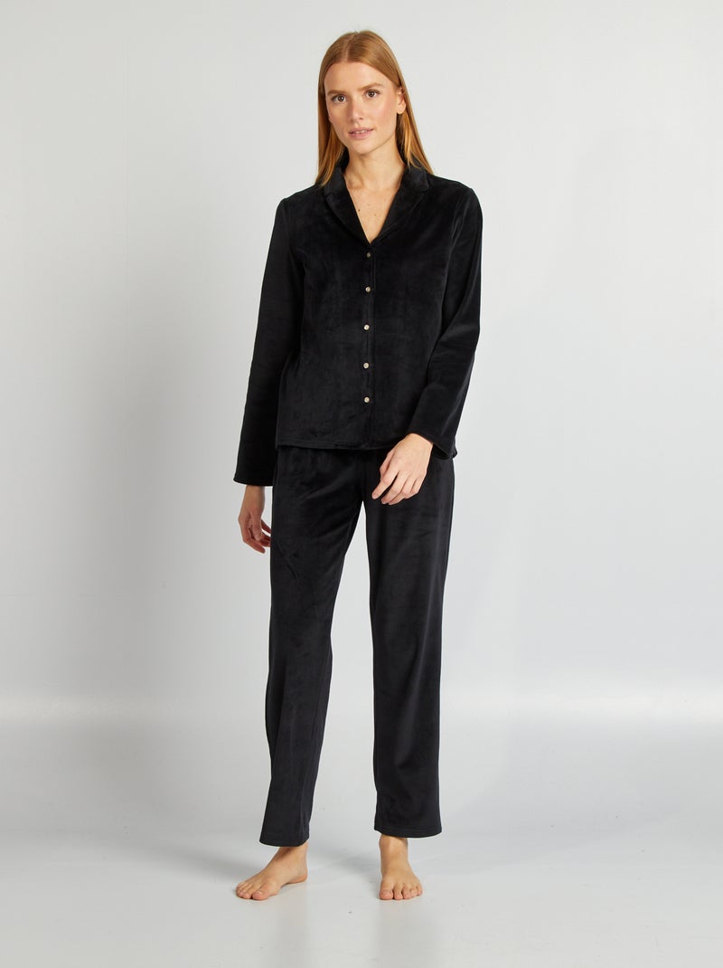 Pyjama van velours - 2-delig zwart - Kiabi