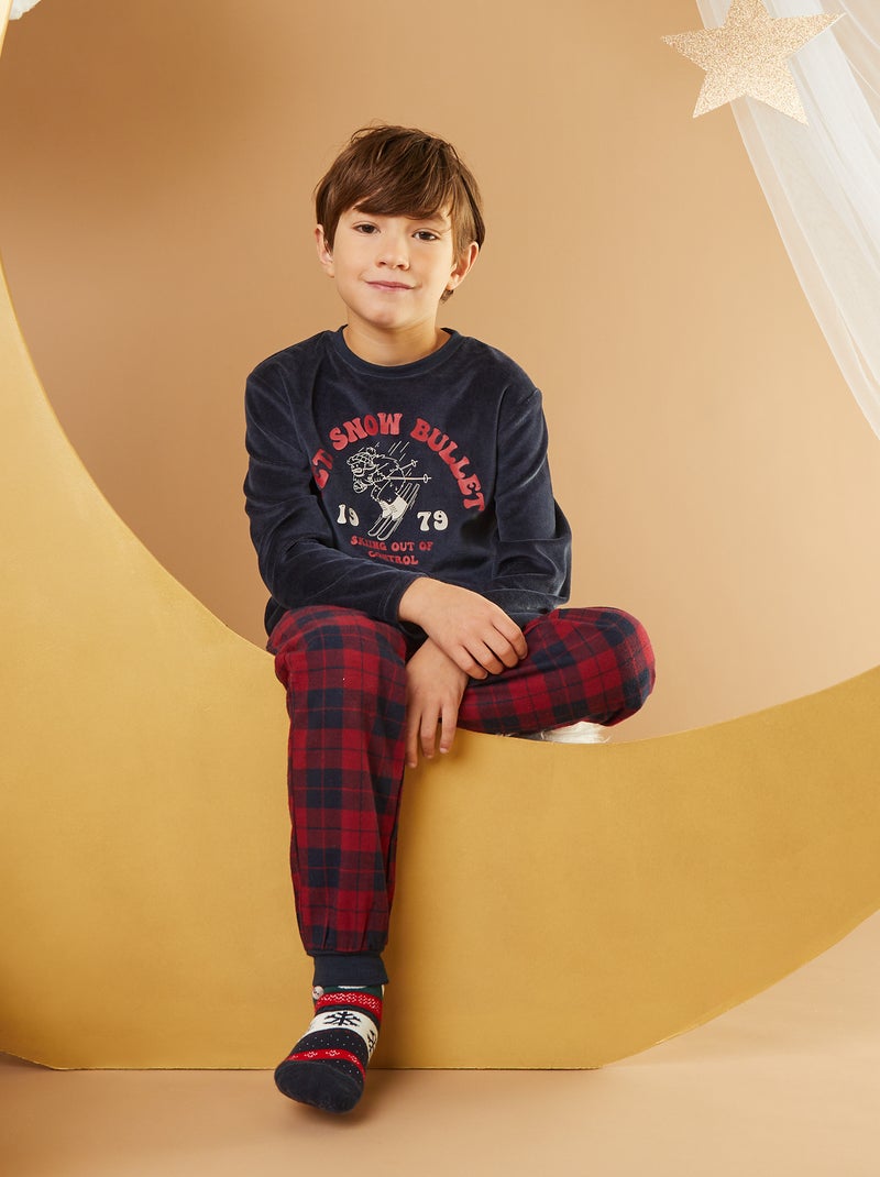 Pyjama van velours en flanel - 2-delig BLAUW - Kiabi