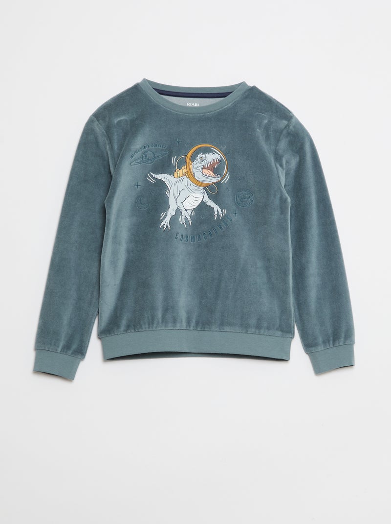 Pyjama van velours met print - Sweater + broek - 2-delig Blauw - Kiabi
