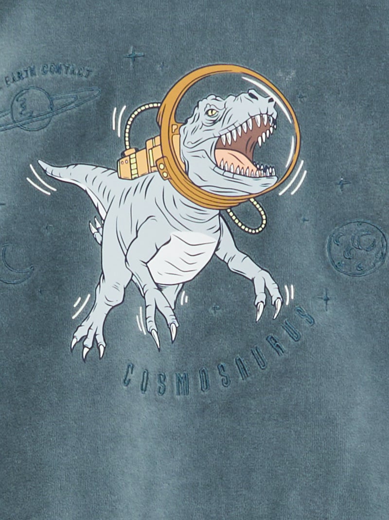 Pyjama van velours met print - Sweater + broek - 2-delig Blauw - Kiabi