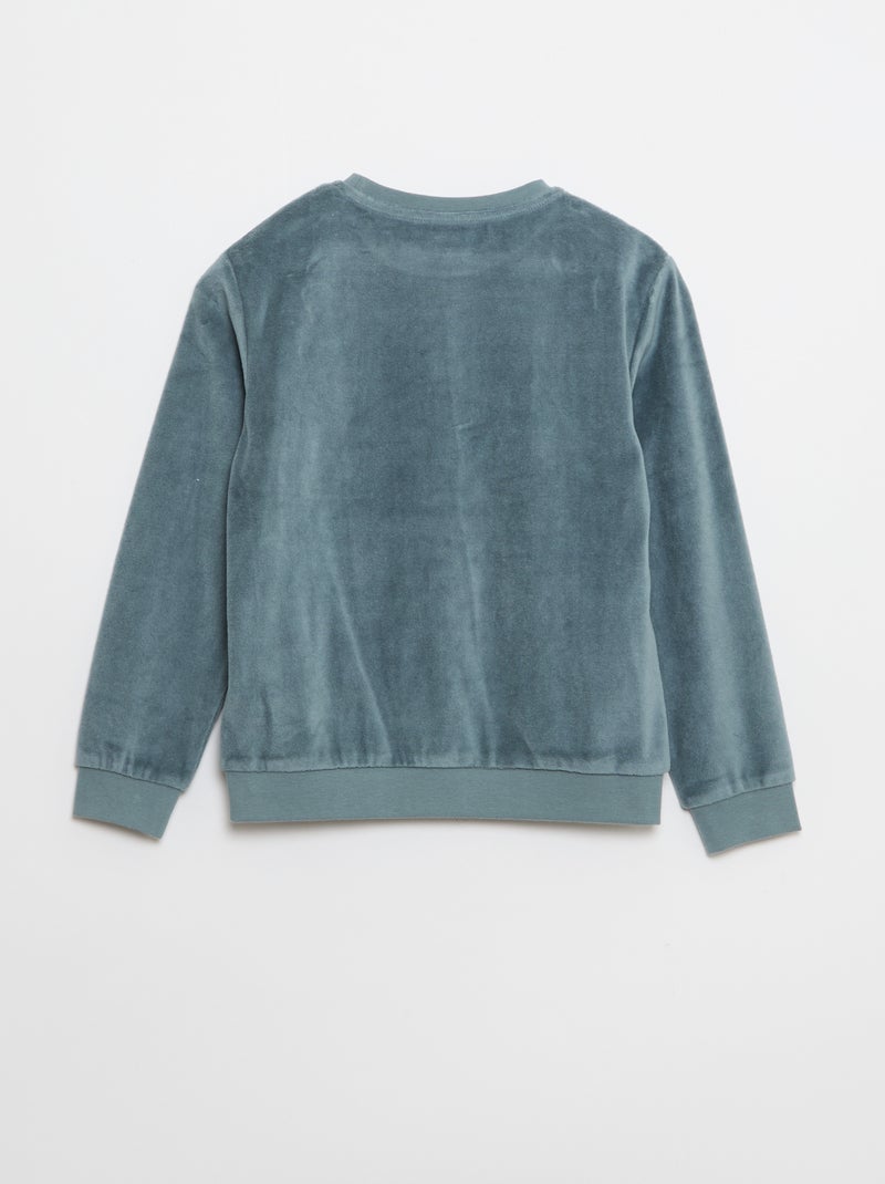 Pyjama van velours met print - Sweater + broek - 2-delig Blauw - Kiabi