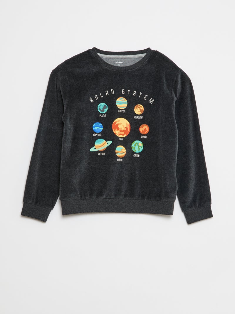 Pyjama van velours met print - Sweater + broek - 2-delig Bruin - Kiabi