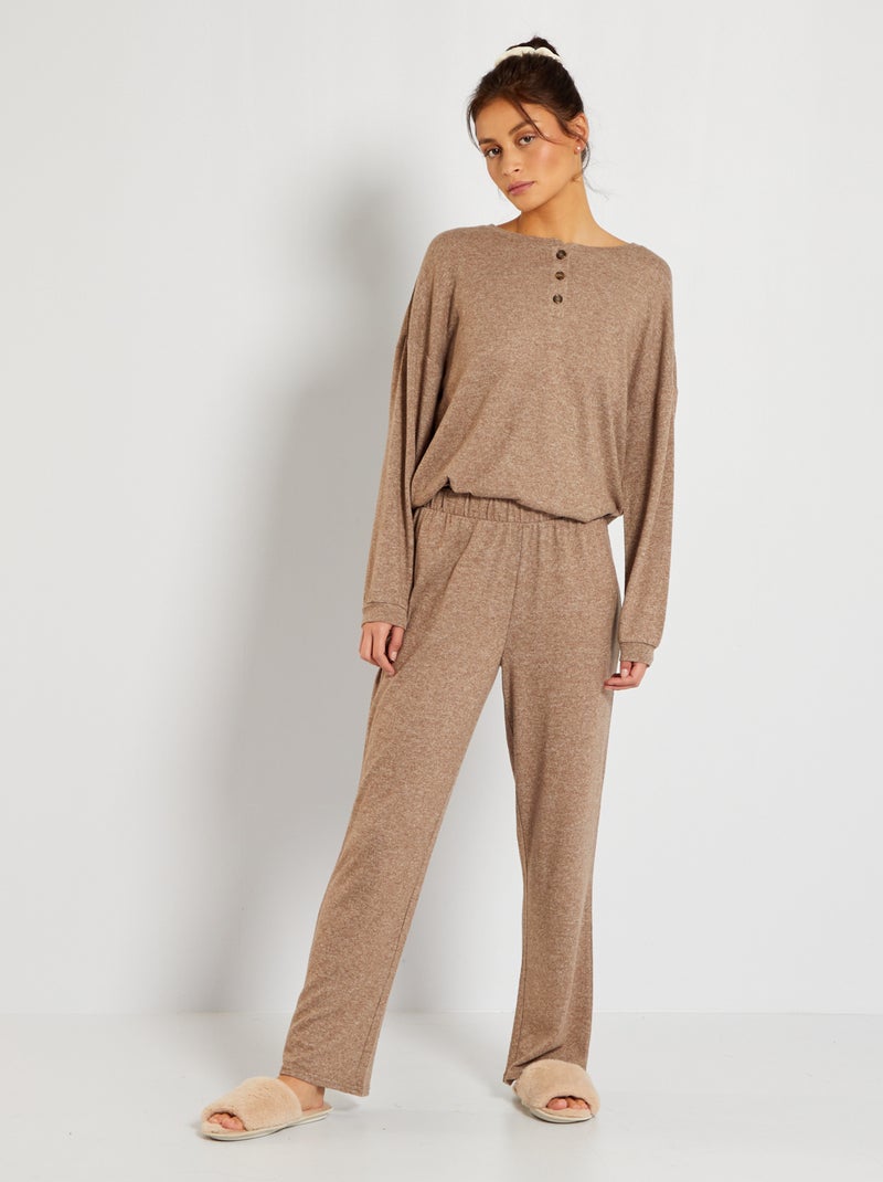 Pyjama van zachte badstoftricot - 2-delig beige - Kiabi