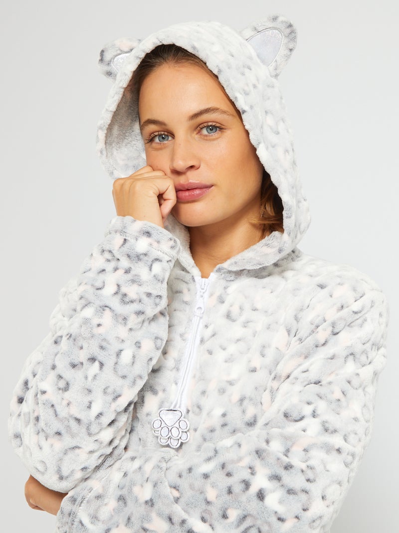 Pyjamajasje van Fleece - 'kat' ecru - Kiabi