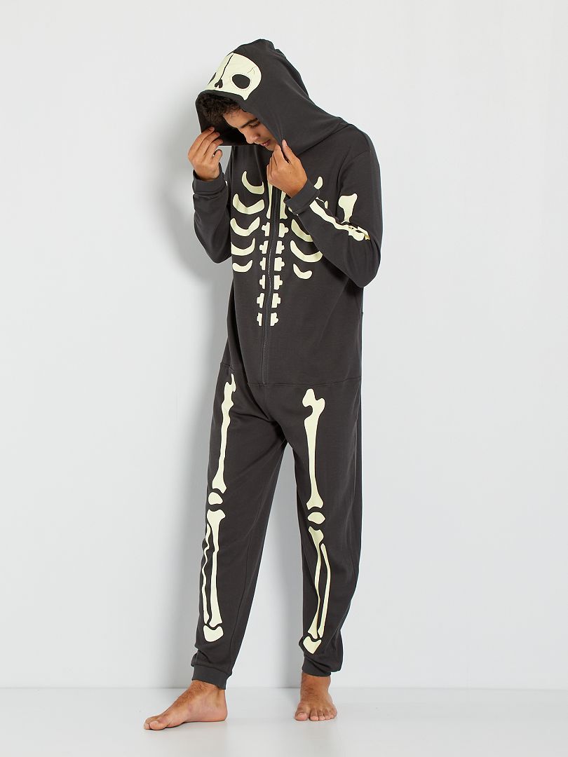 Pyjamapak met lichtgevende skeletprint GRIJS - Kiabi