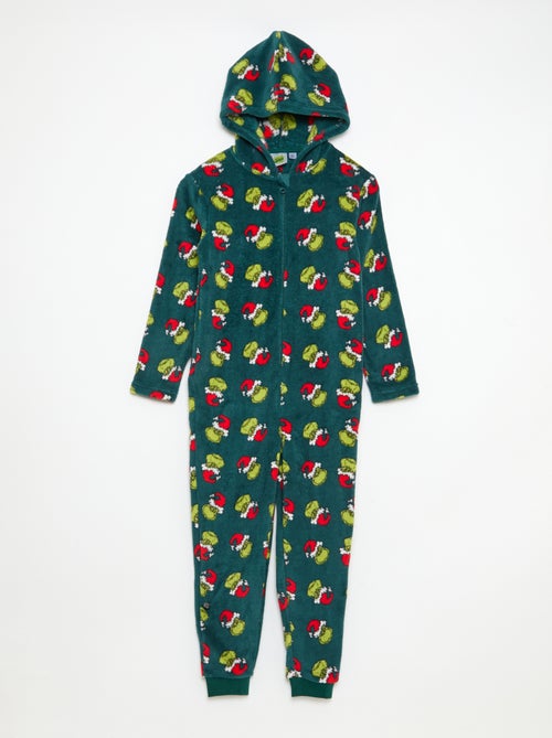 Pyjamapak van fleecestof met kerstprint en capuchon - Kiabi