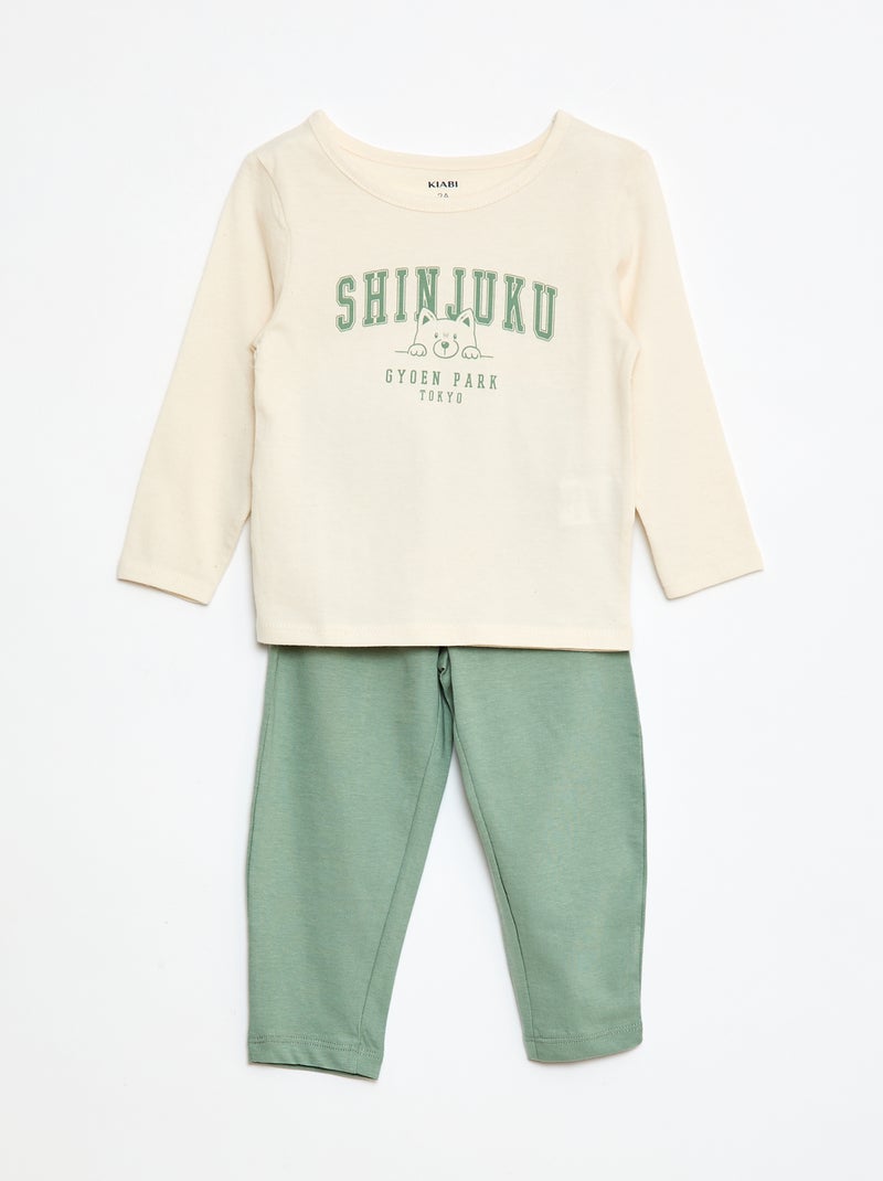 Pyjamaset - T-shirt + legging met print - 2-delig Biege - Kiabi