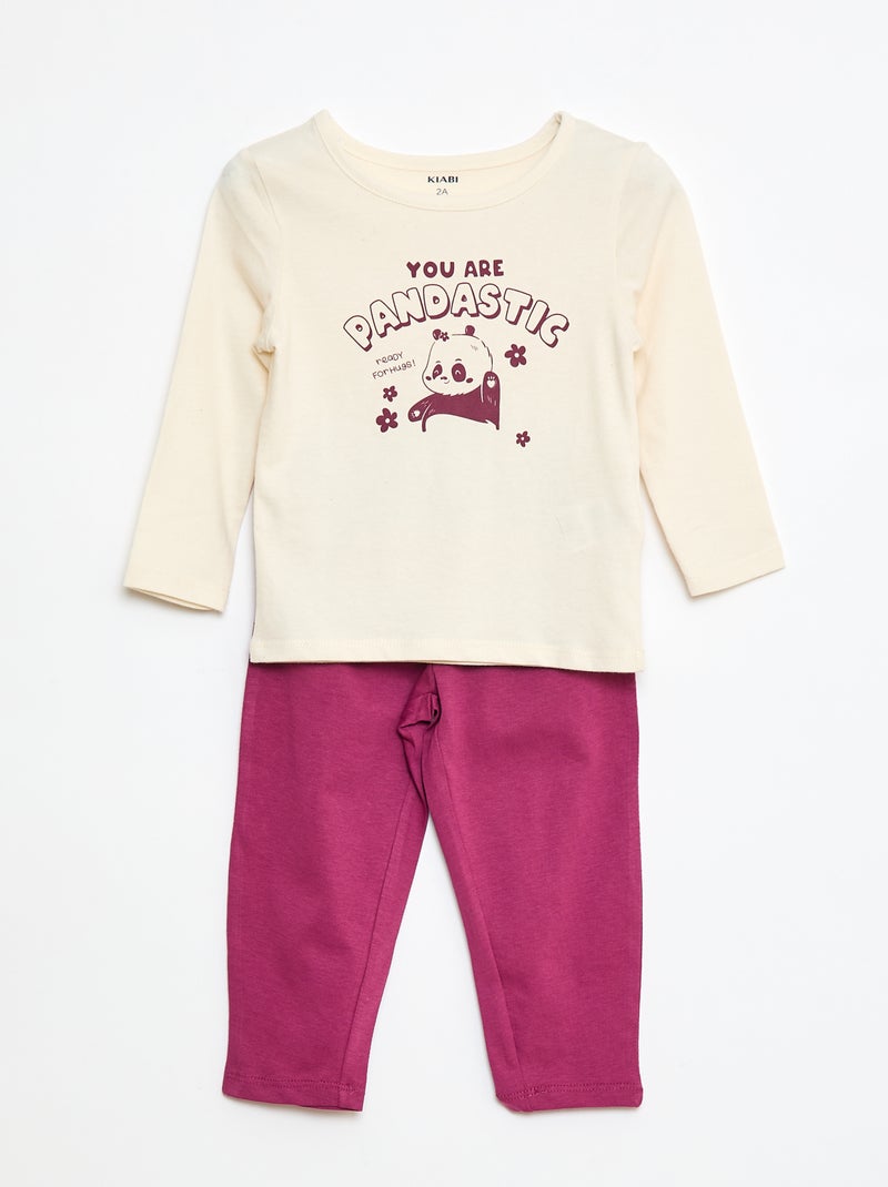 Pyjamaset - T-shirt + legging met print - 2-delig Biege - Kiabi