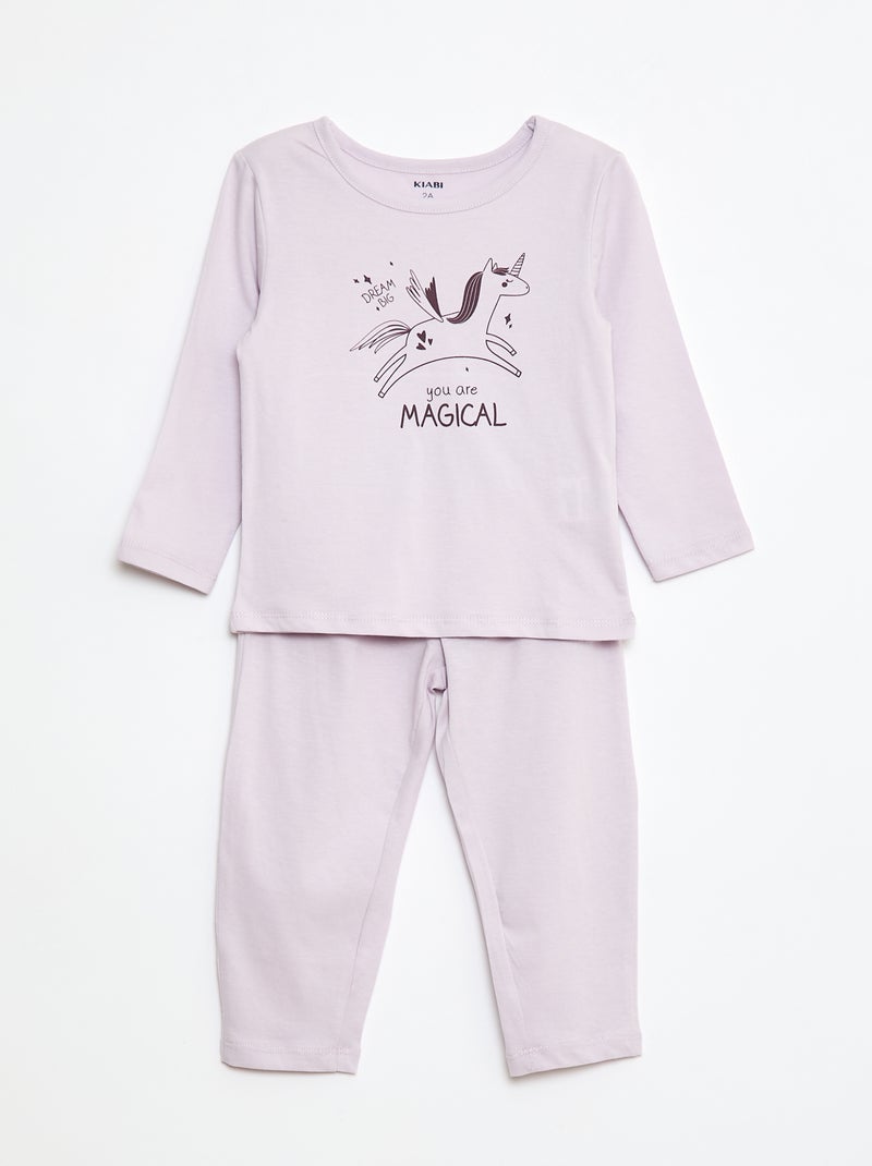 Pyjamaset - T-shirt + legging met print - 2-delig Paars - Kiabi