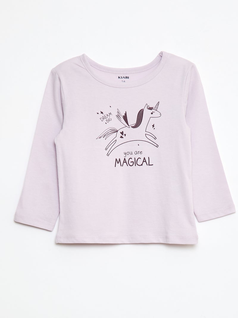 Pyjamaset - T-shirt + legging met print - 2-delig Paars - Kiabi