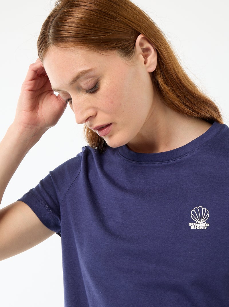 Pyjamaset top + lichte short met all-over streep Blauw - Kiabi