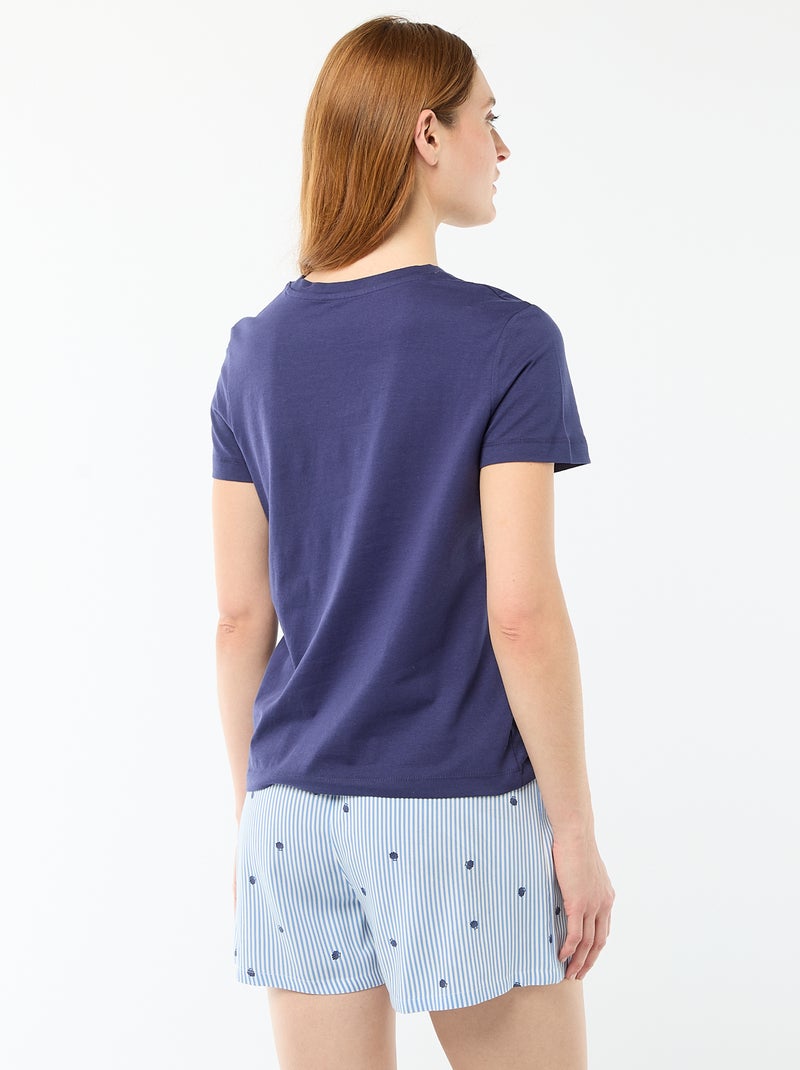 Pyjamaset top + lichte short met all-over streep Blauw - Kiabi