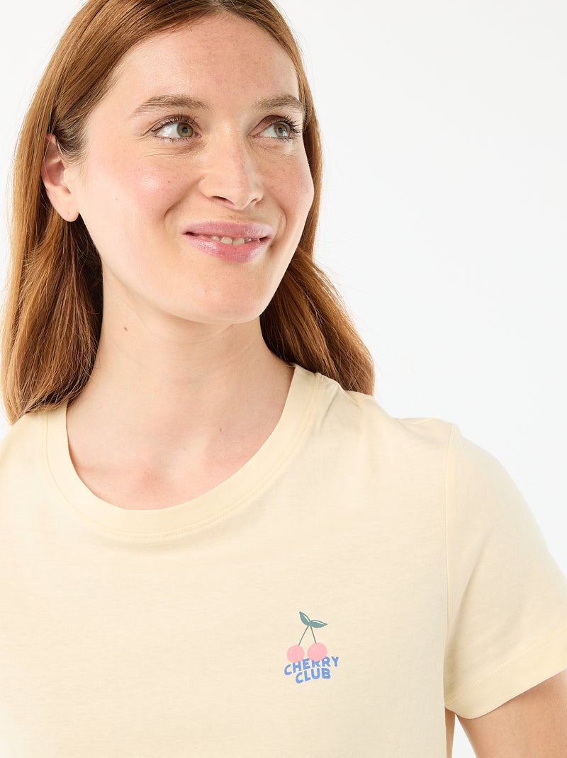 Pyjamaset top + lichte short met all-over streep Geel - Kiabi
