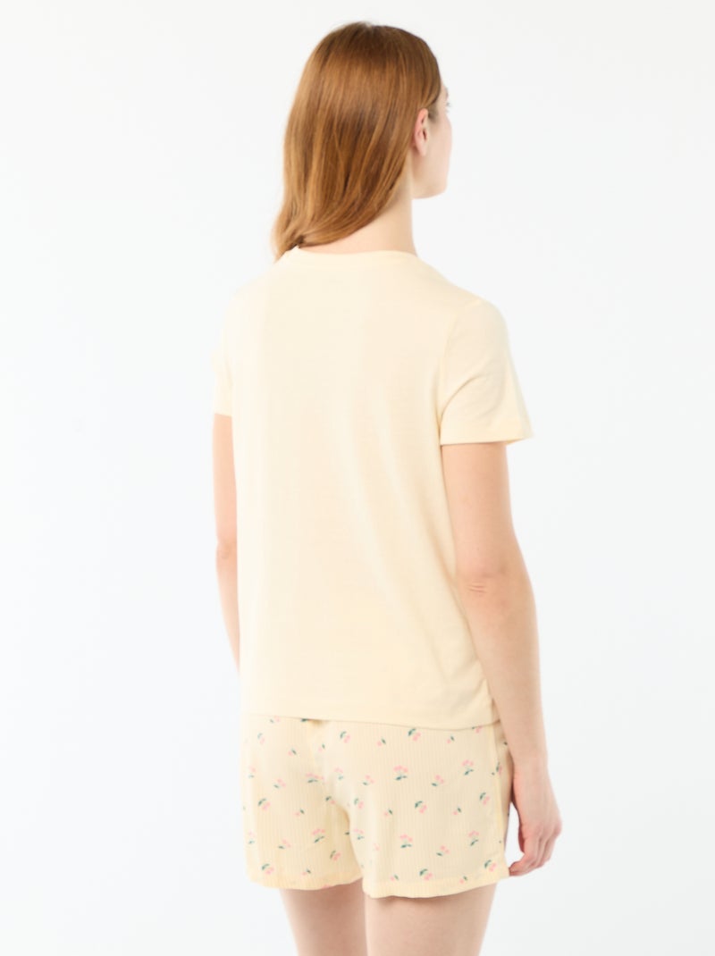 Pyjamaset top + lichte short met all-over streep Geel - Kiabi