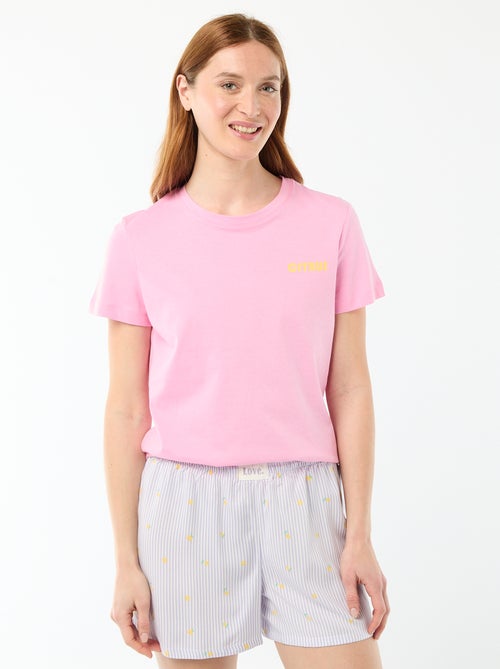 Pyjamaset top + lichte short met all-over streep - Kiabi