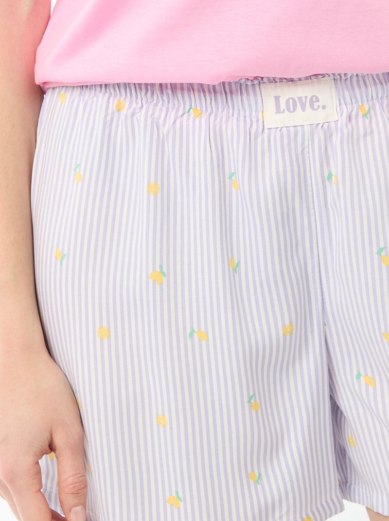Pyjamaset top + lichte short met all-over streep Paars - Kiabi