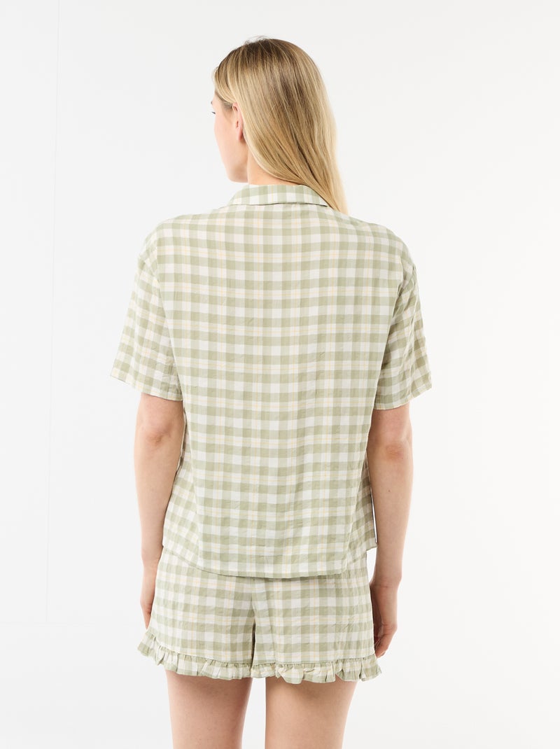 Pyjamaset top + short met ruitjes Groen - Kiabi