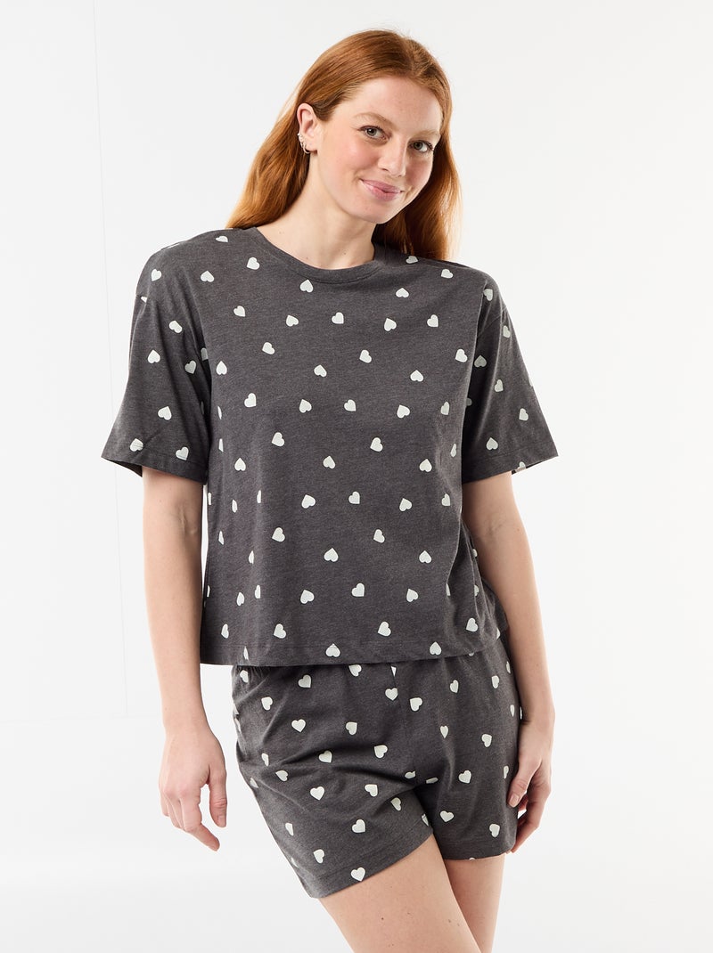 Pyjamaset top + short van jerseykatoen Grijs - Kiabi
