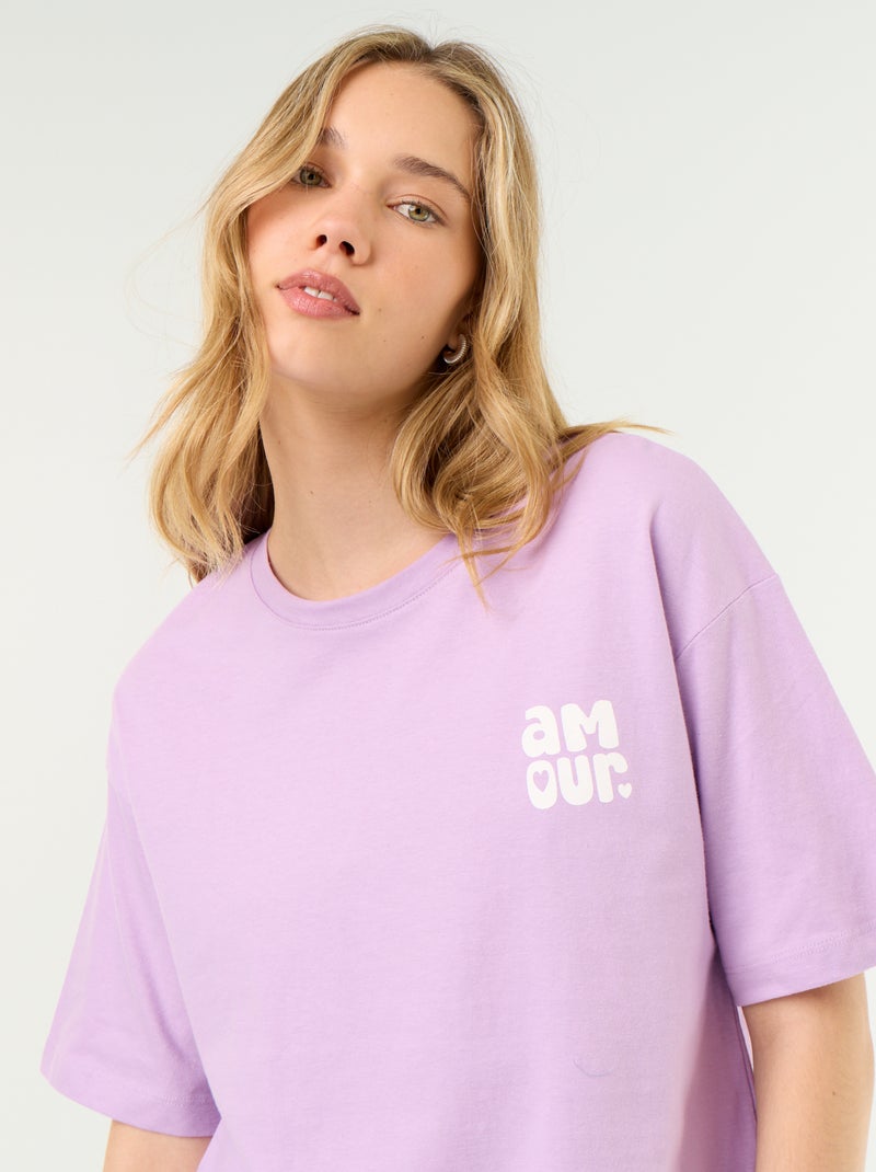 Pyjamaset top + short van jerseykatoen Lila - Kiabi
