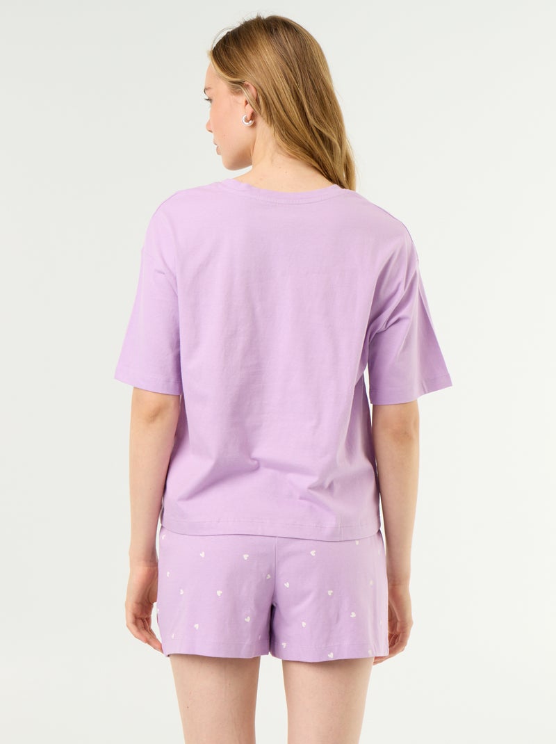 Pyjamaset top + short van jerseykatoen Lila - Kiabi
