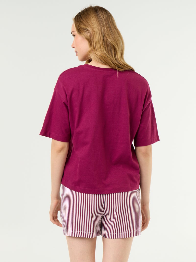 Pyjamaset top + short van jerseykatoen Rood - Kiabi