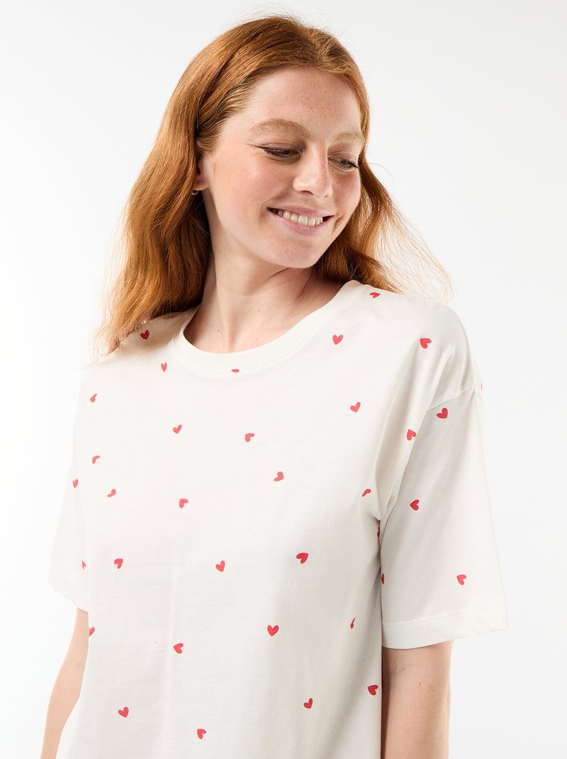 Pyjamaset top + short van jerseykatoen Wit - Kiabi